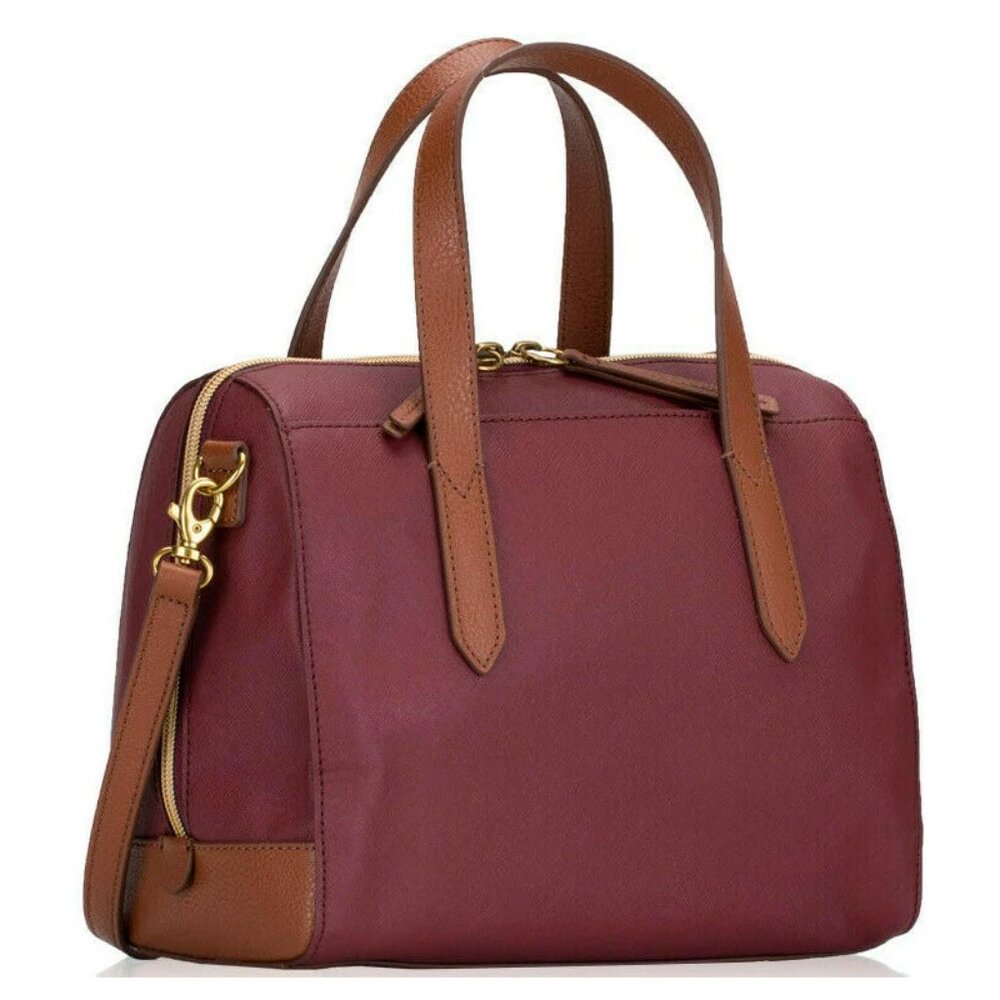 S Fossil Sydney Satchel Crossbody SHB2390607 Cabernet Saffiano PVC NWT $138